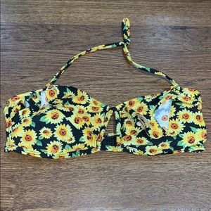Sunflower cutout bandeau bathing suit top